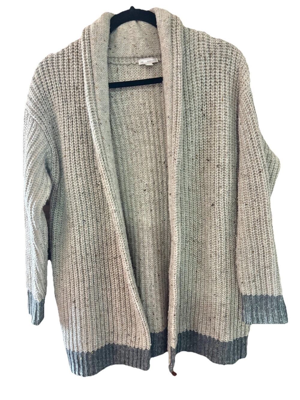 Gap Designed & Crafted Women's Open Cardigan Oatmeal Pockets Grandmacore Chunky